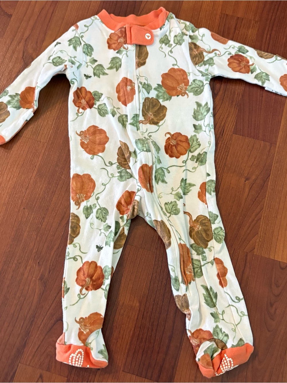 Burt's Bees Orange & Green Pumpkin Print Footed Sleeper 0-3 months